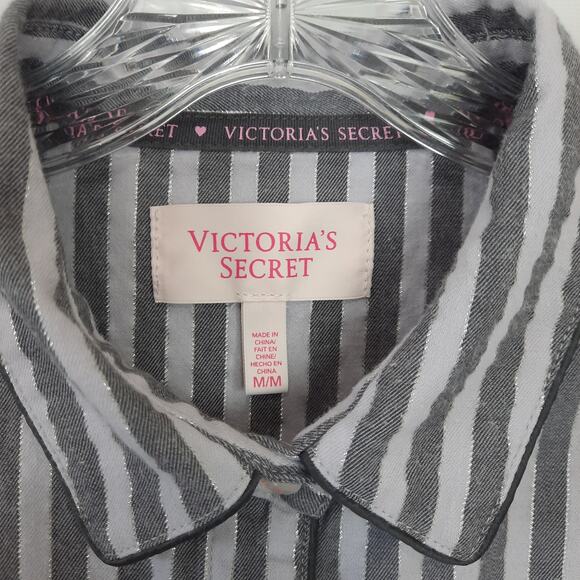 Victoria's Secret Gray Striped Silver Pin Strip Pajama Sleeping Shirt, Flowy - Picture 6 of 10